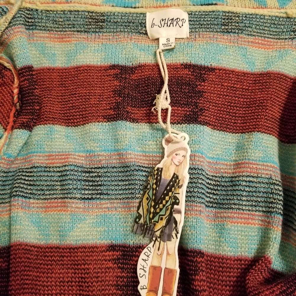 B Sharp Aztec Southwestern Print Waterfall Hem Open Front Cardigan Sweater NWT - Picture 8 of 10